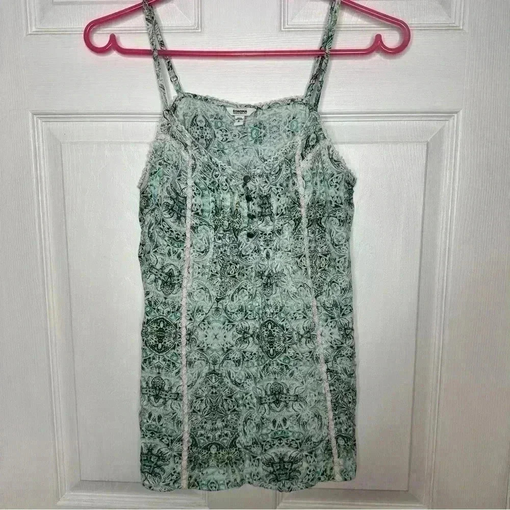 Sonoma Goods For Life  Sleeveless Blouse Green Yellow / White Size Small